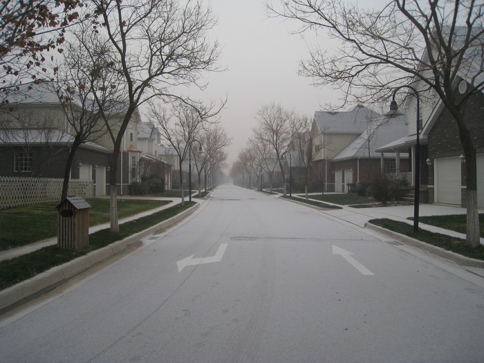 雪白的路面像是蒙上了纱